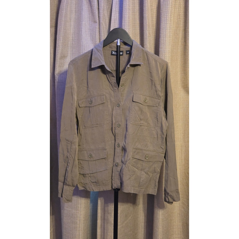 7Th Avenue Design Studio Long Sleeve Utility Jacket Women's Large Green Brown